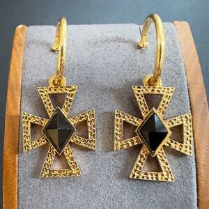 F+H Studios Gold Tone Maltese Cross Drop Charm Earrings